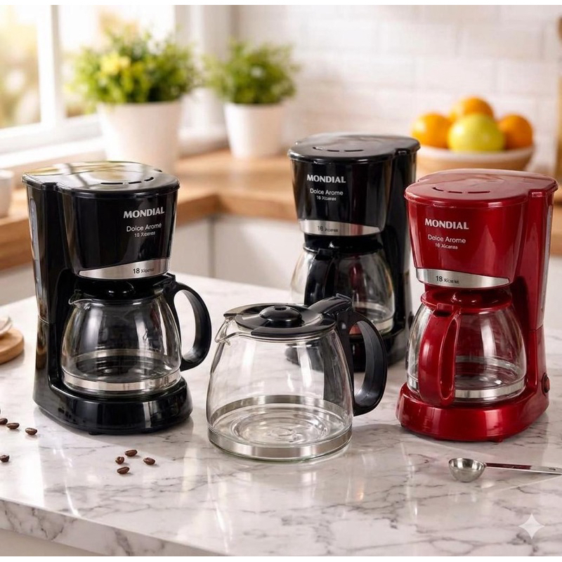 Jarra de Reposição Para Cafeteira Mondial Dolce Arome 18 Xicaras C-30 Cor Preta Vidro Reforçado café quentinho 600ml