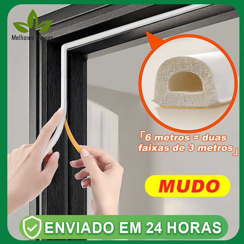Fita Veda Frestas Autoadesiva – 6 Metros para Portas e Janelas – Isolante Térmico e Antirruído