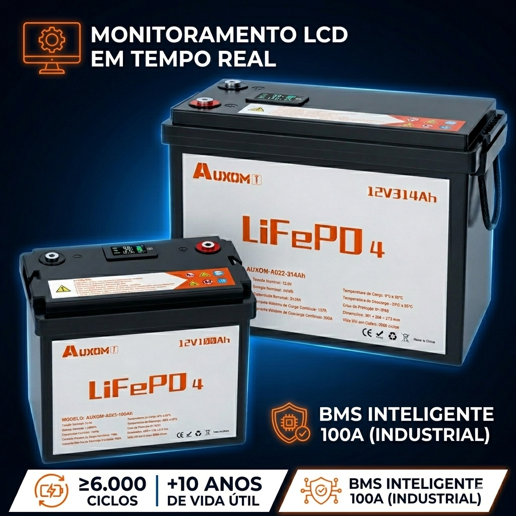 LiFePO4 100Ah Semi-Solida12V Bateria Premium para Motorhome/Solar Sem Explosão. BMS 100A