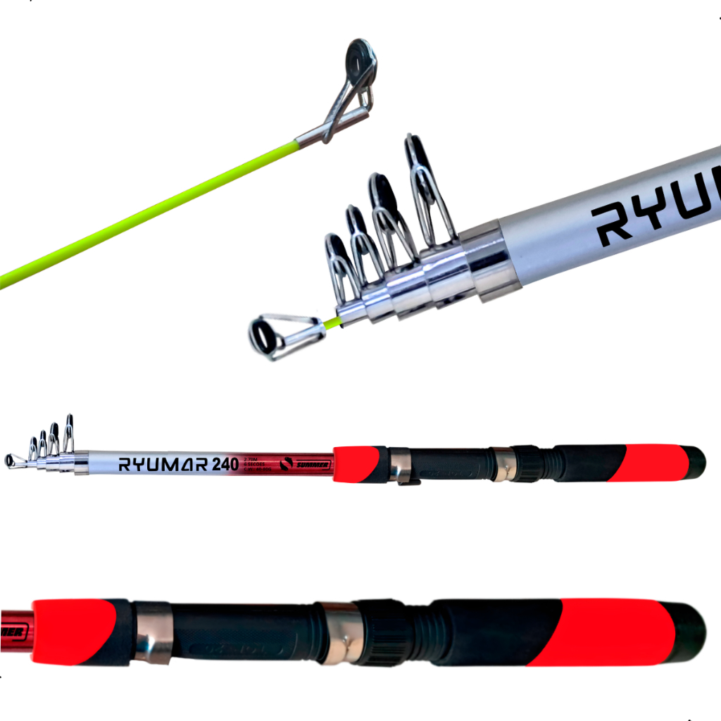Vara De Pesca Telescópica 2,40m P/ Molinete Ryumar Summer Fibra De Vidro Leve E Resistente Pesca Iniciante Promoção