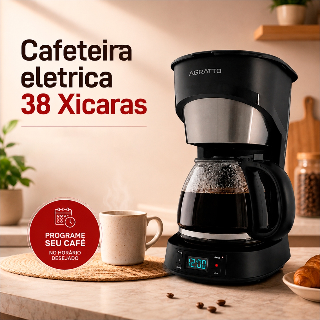Cafeteira Automática Programavel 38 Xícaras Cafeteira eletica Preta Cafeteira Agratto Maquina Café