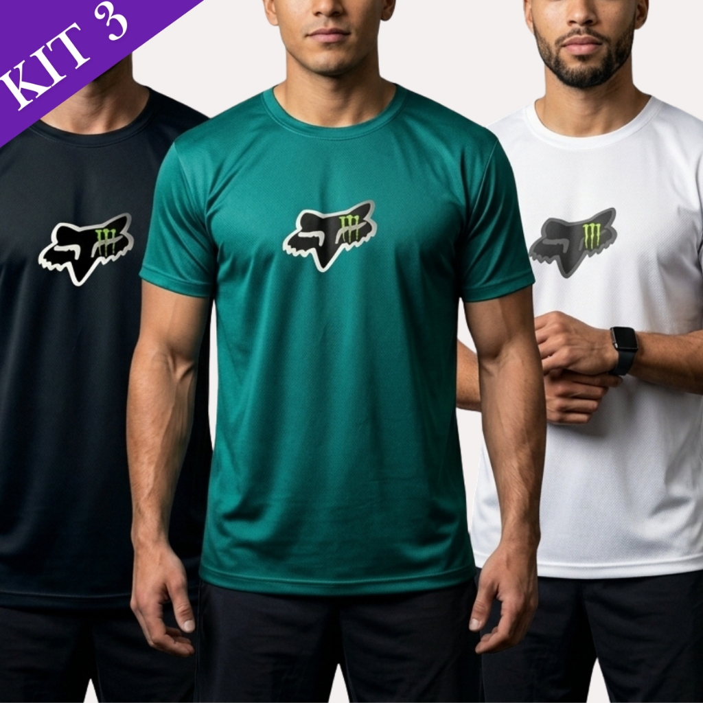 Kit 3 Camisetas Masculinas Dry Fit Esportiva com Elastano Academia Corrida