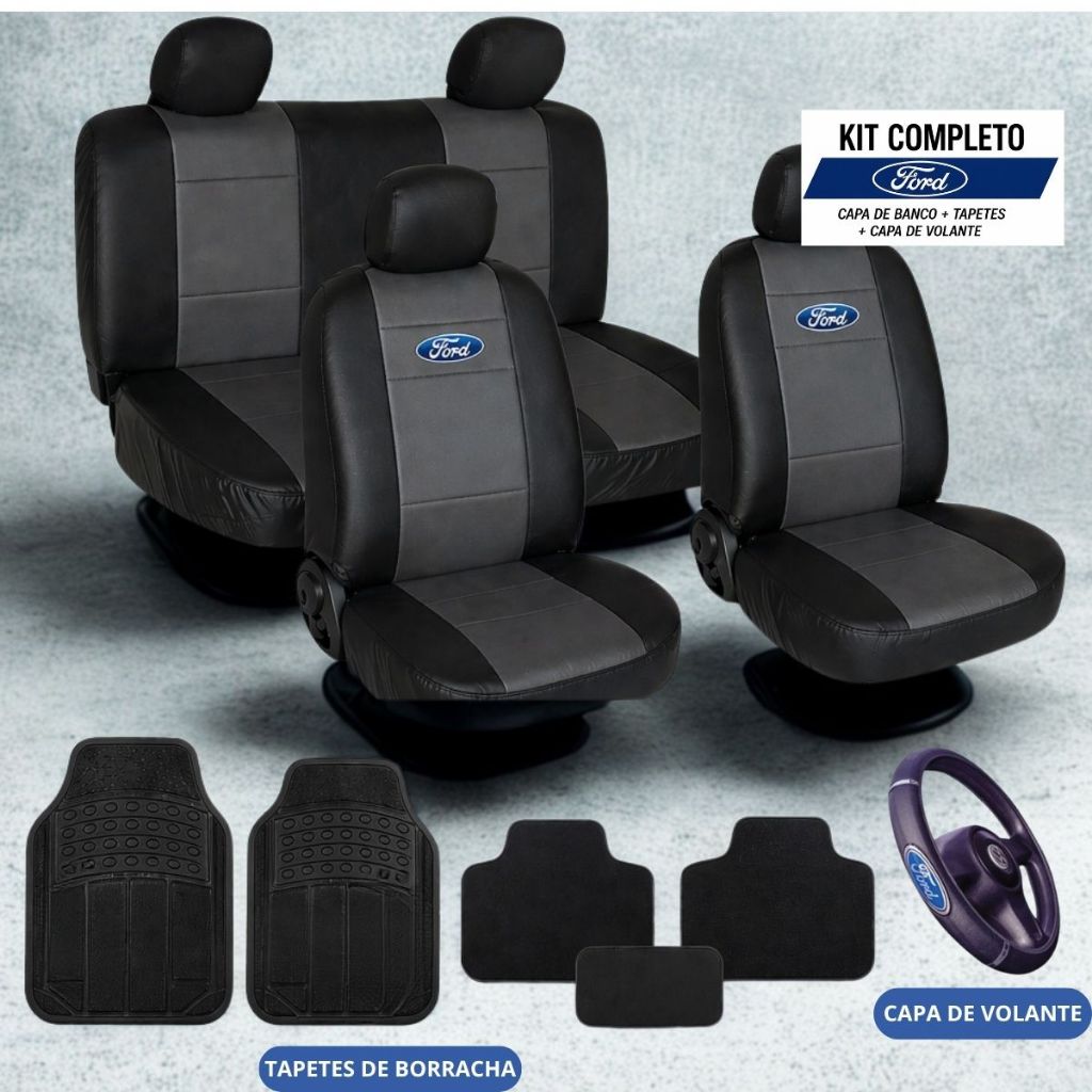 Kit Capa Banco Automotivo Ford Ka Fiesta EcoSport Tapetes borracha 5 peç Capa de Volante