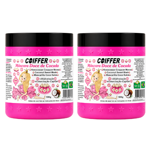 2 Mascara de Coco Doce De Cocada Coiffer 500g  Hidratação Intensa + Umectação