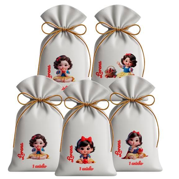 Kit 10 Saquinhos Sacolinhas Lembrancinha Festa Aniversário Tecido Personalizado Branca de Neve Baby