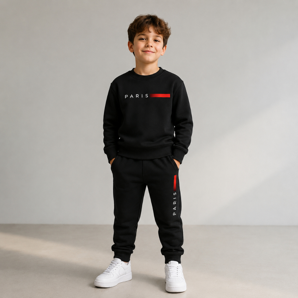 Conjunto Infantil Moletom Paris Calça e Blusa Com Bolso  Masculino Feminino Algodão