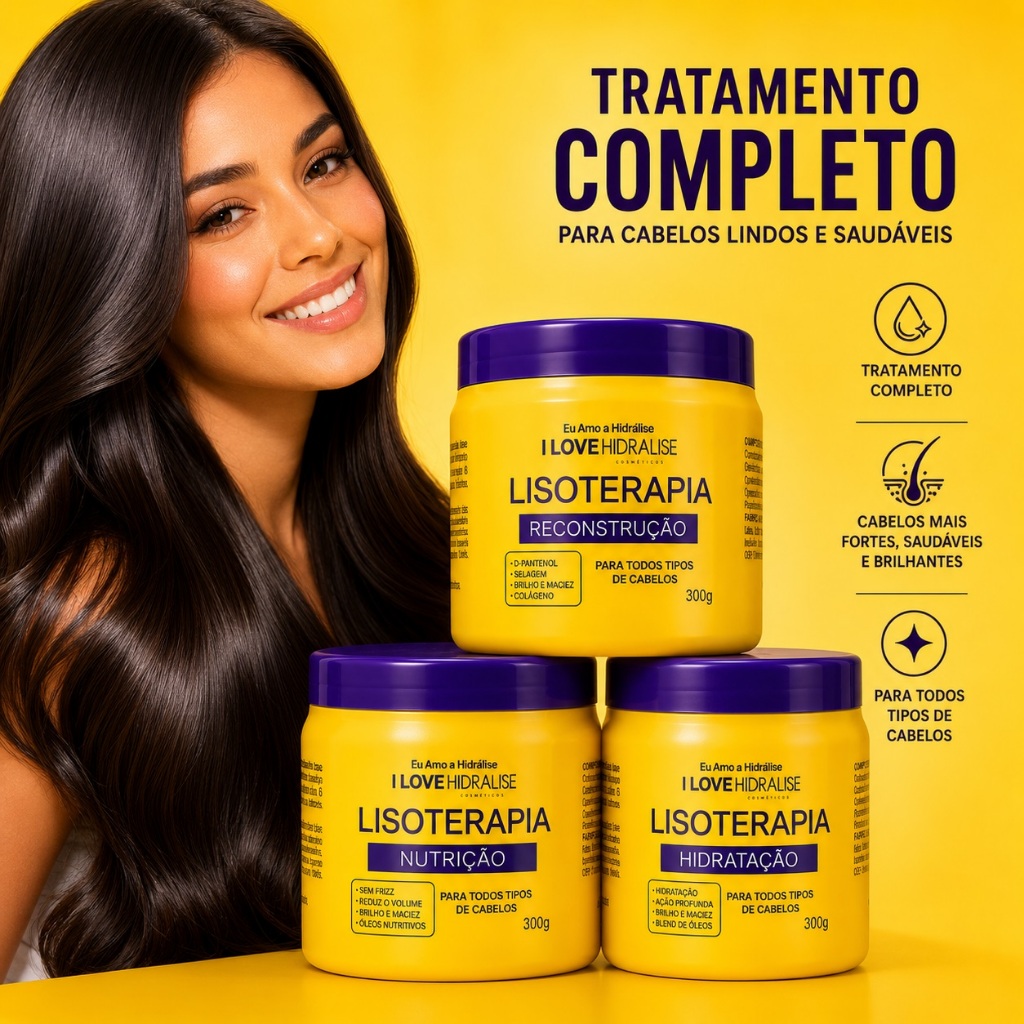 Cronograma Capilar Lisoterapia Mascara Hidratação Nutrição Reconstrução Hidralize 300g cada