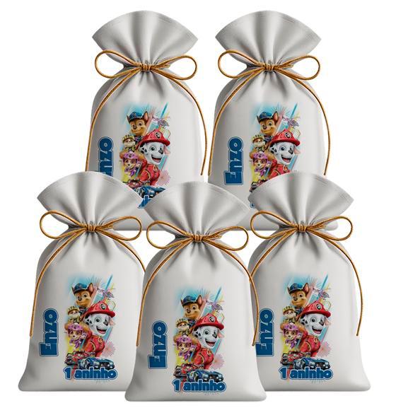 Kit 10 Saquinhos Sacolinhas Lembrancinha Festa Aniversário Tecido Personalizado Patrulha Canina