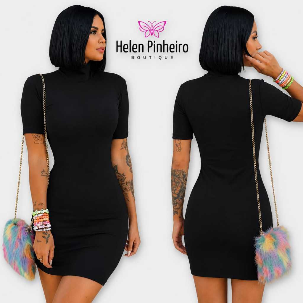 Vestido Tubinho Suplex Gola Alta Manga Curta P, M, G e GG | Slim, Midi e Plus | 36 ao 50