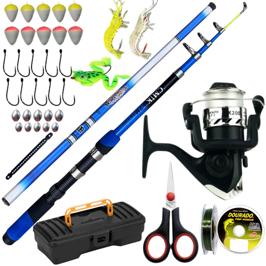 Kit Molinete Pesca Vara Telescopica Mão 4,50 Isca Artificial Amigo Secreto Pai Presente Natal Irmão
