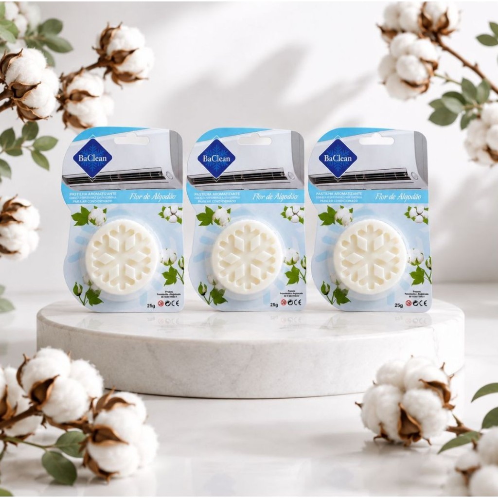 Kit 03 Pastilhas Aromatizantes para Ar Condicionado Aroma Flor de Algodão BaClean Fragancia