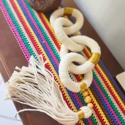 Colar de Mesa Rústico Artesanal 75cm em Algodão Cru | Decoração Boho Moderna Feito à Mão
