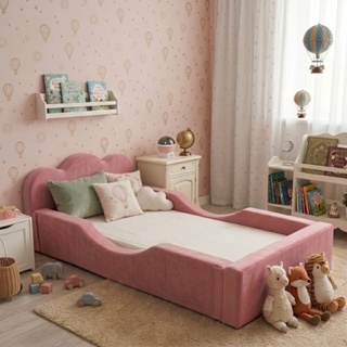 Mini Cama Infantil Montessoriana Pompom Espuma D26 Colchão Incluso Menina Menino Proteção Lateral