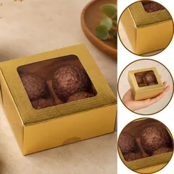 10~50 CAIXA LAMINADA C/ VISOR (04 DOCES) 4x8x8 cm OURO ID4668 (CHOCO)
