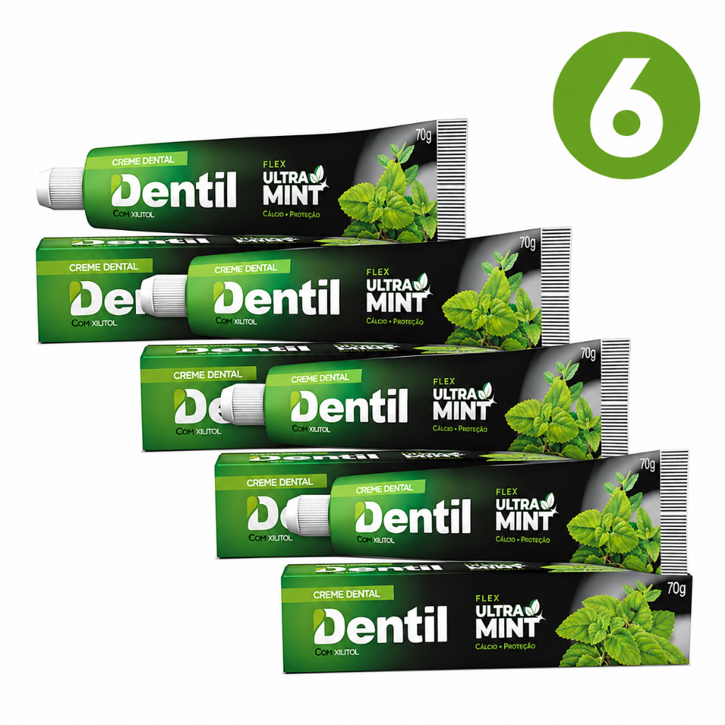 Kit 6 Creme Dental Ultra Mint Dentil 70g - Sem Flúor com Xilitol