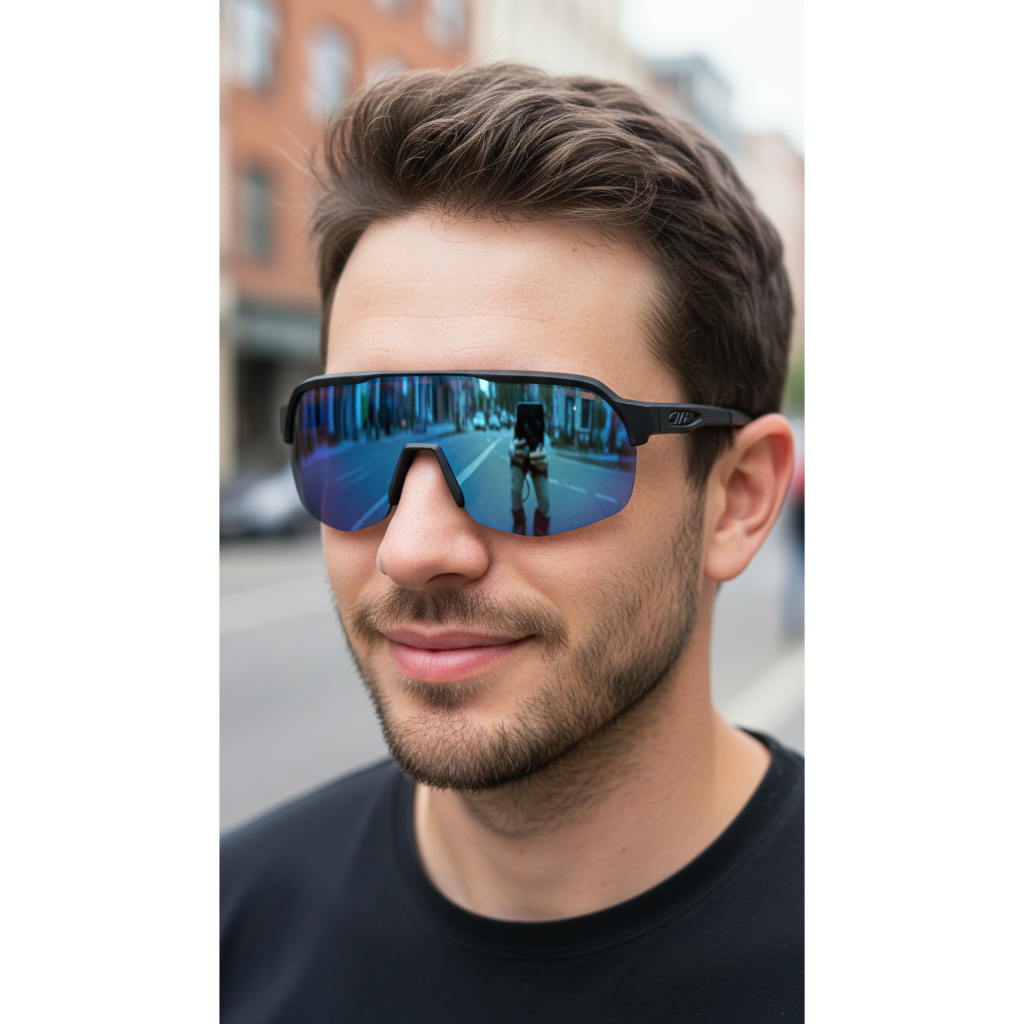 Óculos Corrida Sol Esportivo Unissex Bike Baixa Pace Running Espelhado Azul Masculino Retangular Praia Viagem Grande