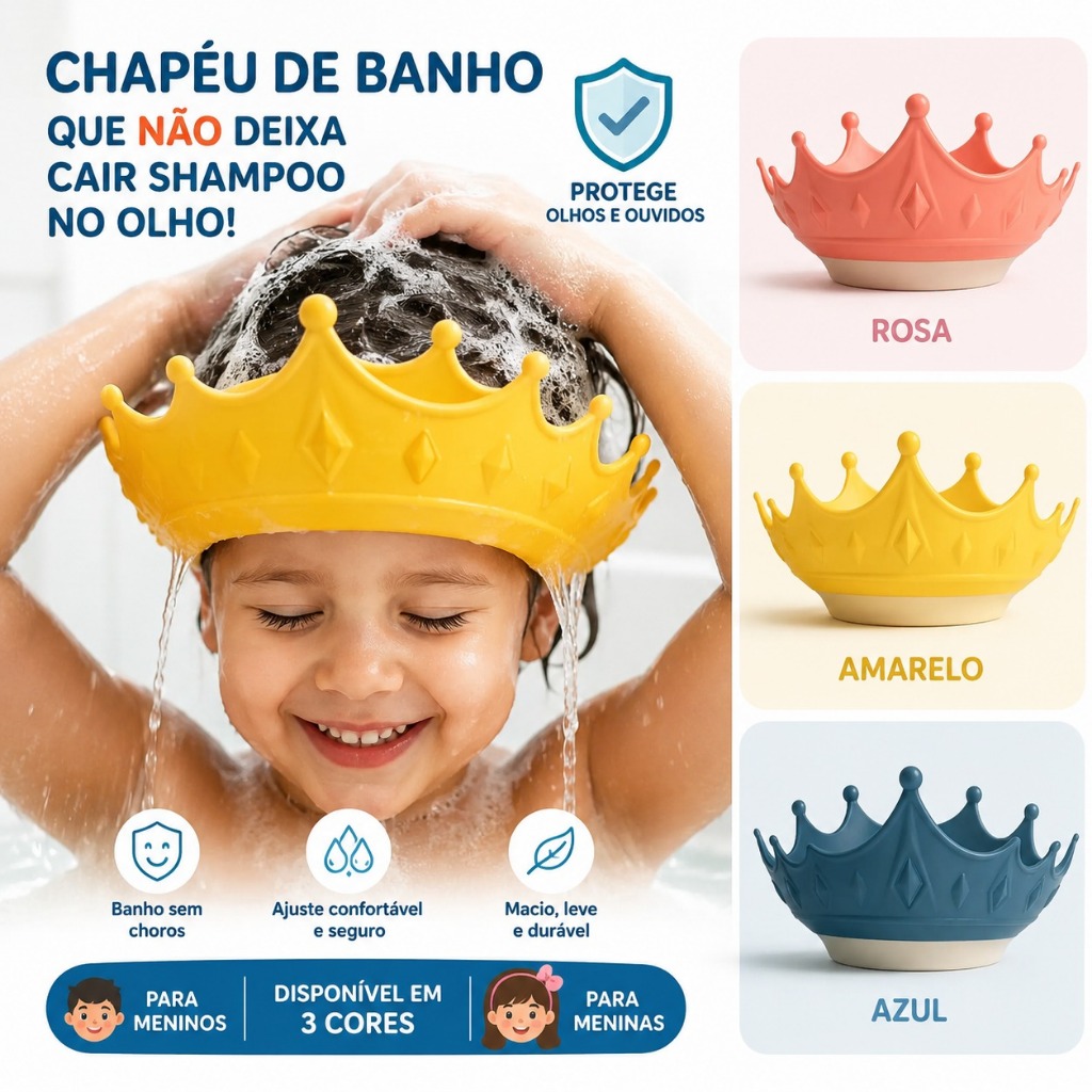 Chapéu De Banho Touca Bebê Proteção Dos Olhos Ouvidos Viseira Infantil