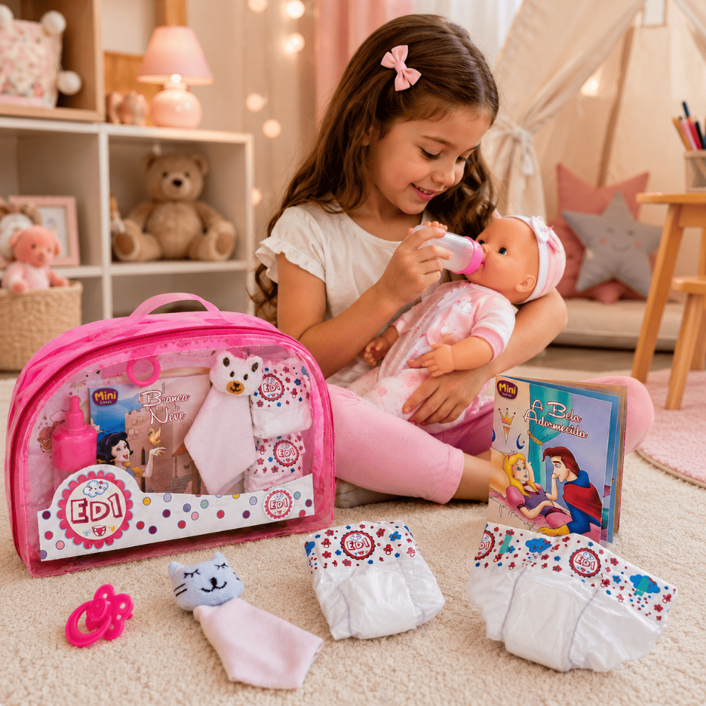Kit Nanar Acessórios para Boneca Bebê reborn Fralda Mamadeira Chupeta Livro Infantil ED1 Brinquedos