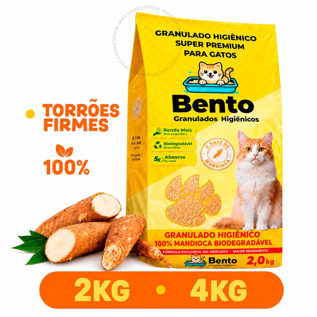 Areia Higiênica Biodegradável 100% Mandioca Grão Granulado Biodegradável 2 a 4 KG