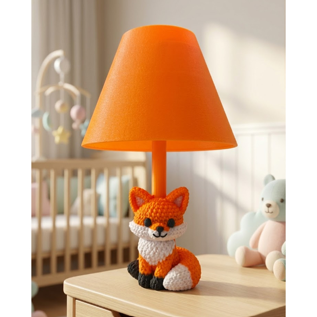 Luminária Abajur Raposa Tricô Amigurumi Quarto Bebê Menino Menina Luz Amamentação Enxoval Raposinha Presente Chá de Bebê