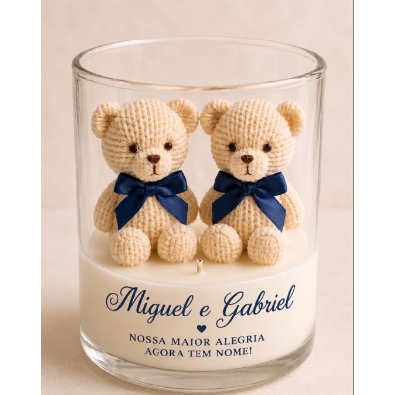 kit 10  Velas Aromáticas Personalizadas Gêmeos Lembrancinha Maternidade Luxo 265ml - Ursinhos Artesanais
