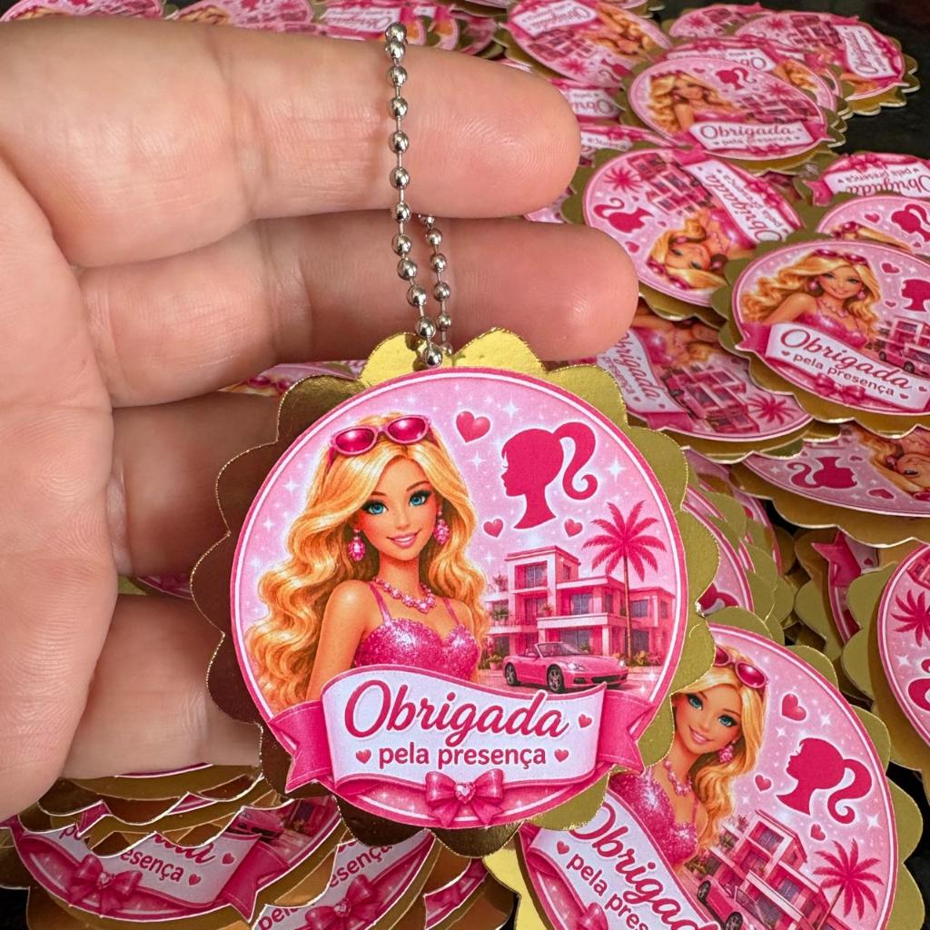 Envio imediato. Tag Personalizada Barbie Luxo Com Correntinha Lembrancinha Festa - todos os temas