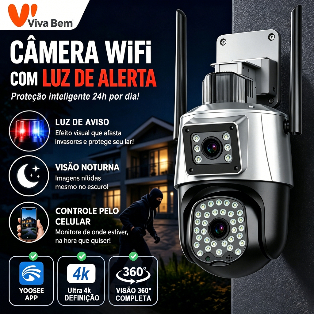 Câmara Wi-Fi Câmera Yoosee WiFi HD, visão noturna e áudio bidirecional. Monitoramento remoto, segurança 24hpara residênc