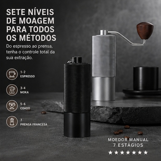 Moedor Café Manual CNC 38mm 420 Inox Ajuste 150-1400μm Alta Precisão