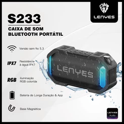 LENYES Caixa de Som Bluetooth Inteligente Portátil 5.3 TWS IPX7 RGB Controle por Aplicativo