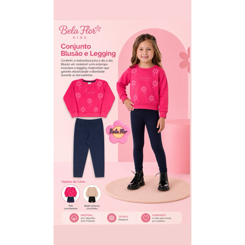 Conjunto infantil de Moletom com Legging Flanelada