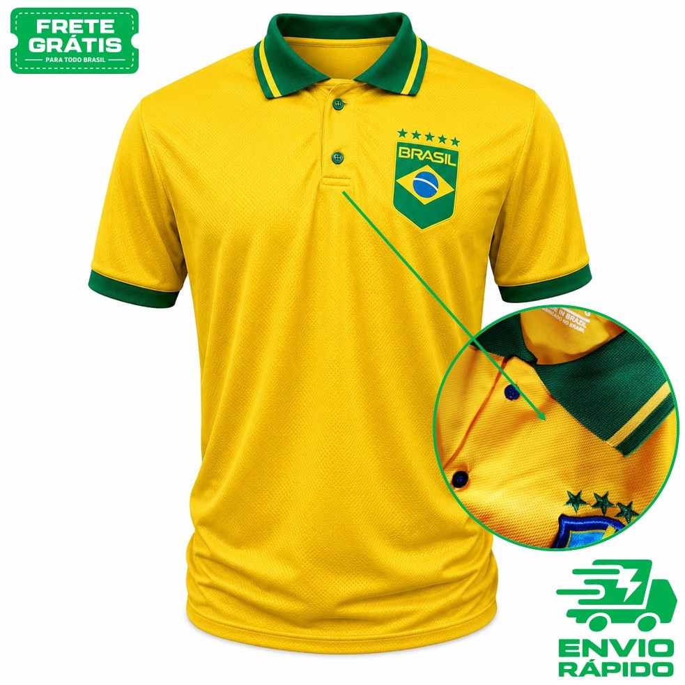 CAMISA CAMISETA POLO BRASIL Bandeira Bordada Estilo Casual Torcedor Moda Masculina para Copa 2026