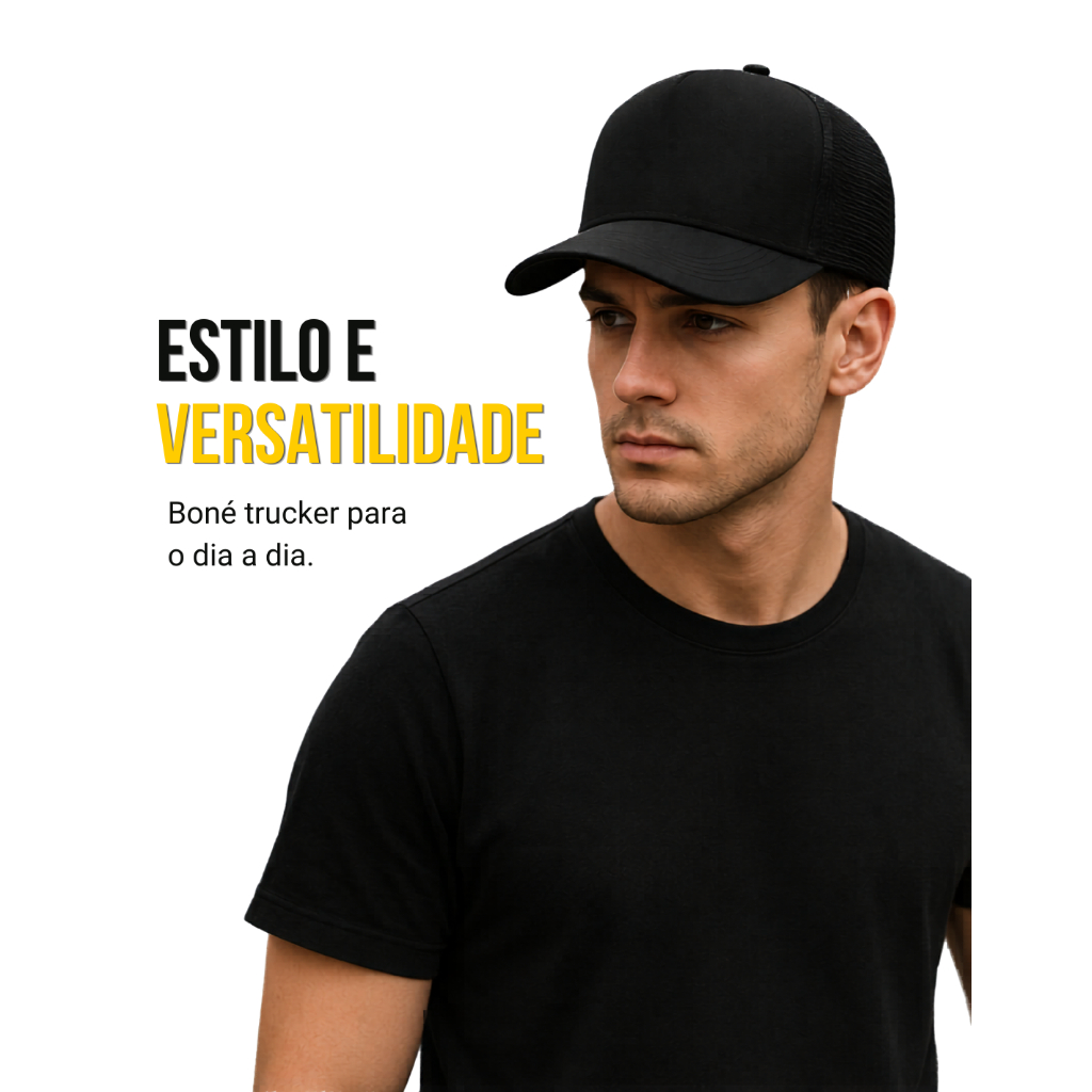 Bone Básico Preto Liso Aba Curva Trucker Telinha Liso Barato Telado