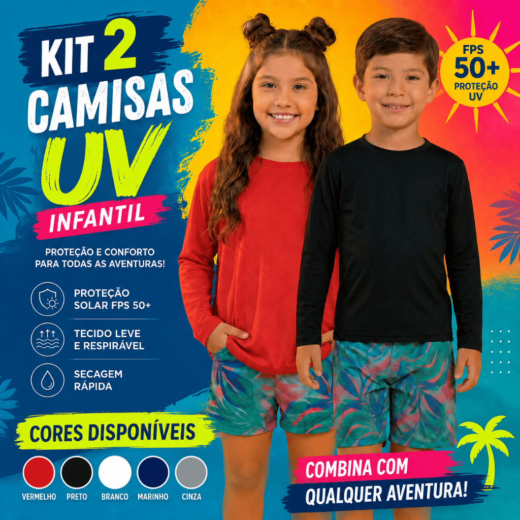 Combo 2 Camisas Infantil Criança Térmica Manga Longa Unissex Proteção UV Solar C