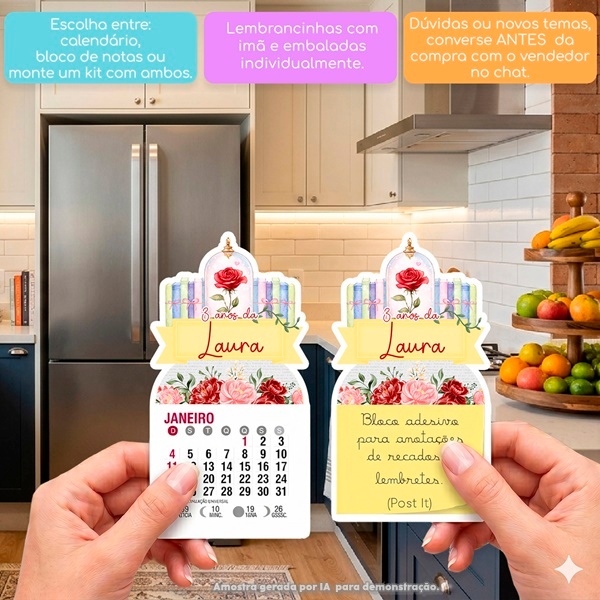 BELA ROSA MINI CALENDÁRIO OU BLOCO DE RECADO ARTIGO DE FESTA LEMBRANCINHA DE ANIVERSÁRIO CHÁ DE BEBÊ