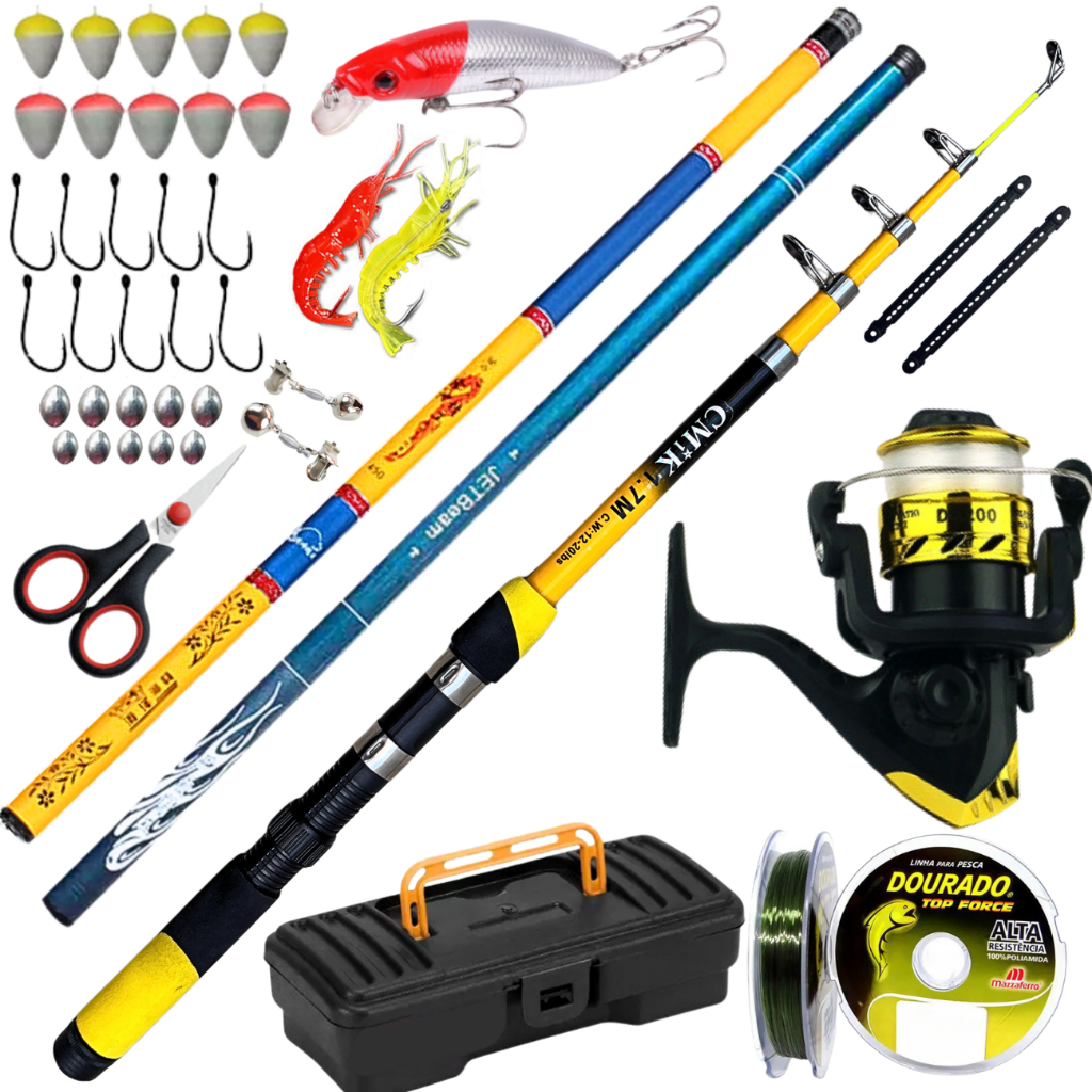 Molinete de Pesca com Vara Telescopica de Mão 2,70 metros 3,60 Isca Artificial Artigos Material