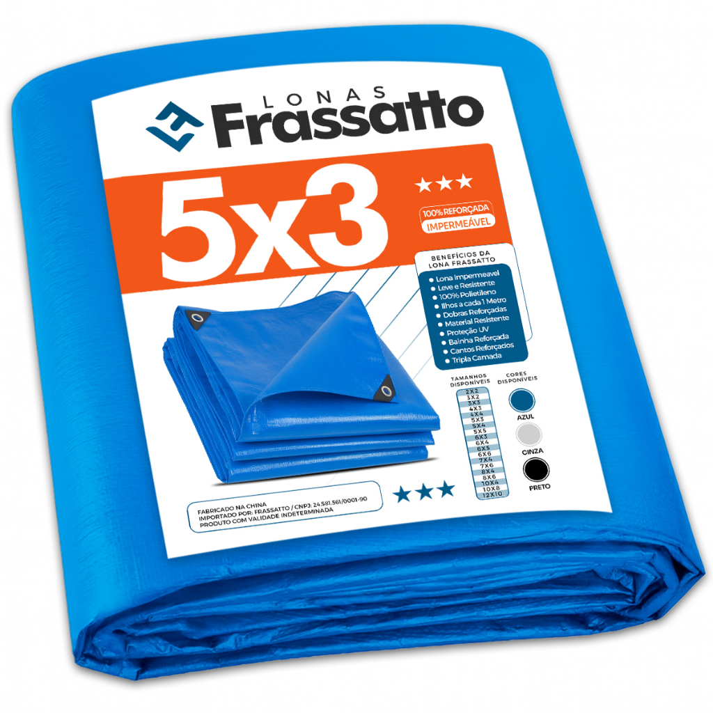 Lona 5x3 Plástica Reforçada Piscina Agricultura Carreta Construção Impermeável Proteção 3x5 Ilhos