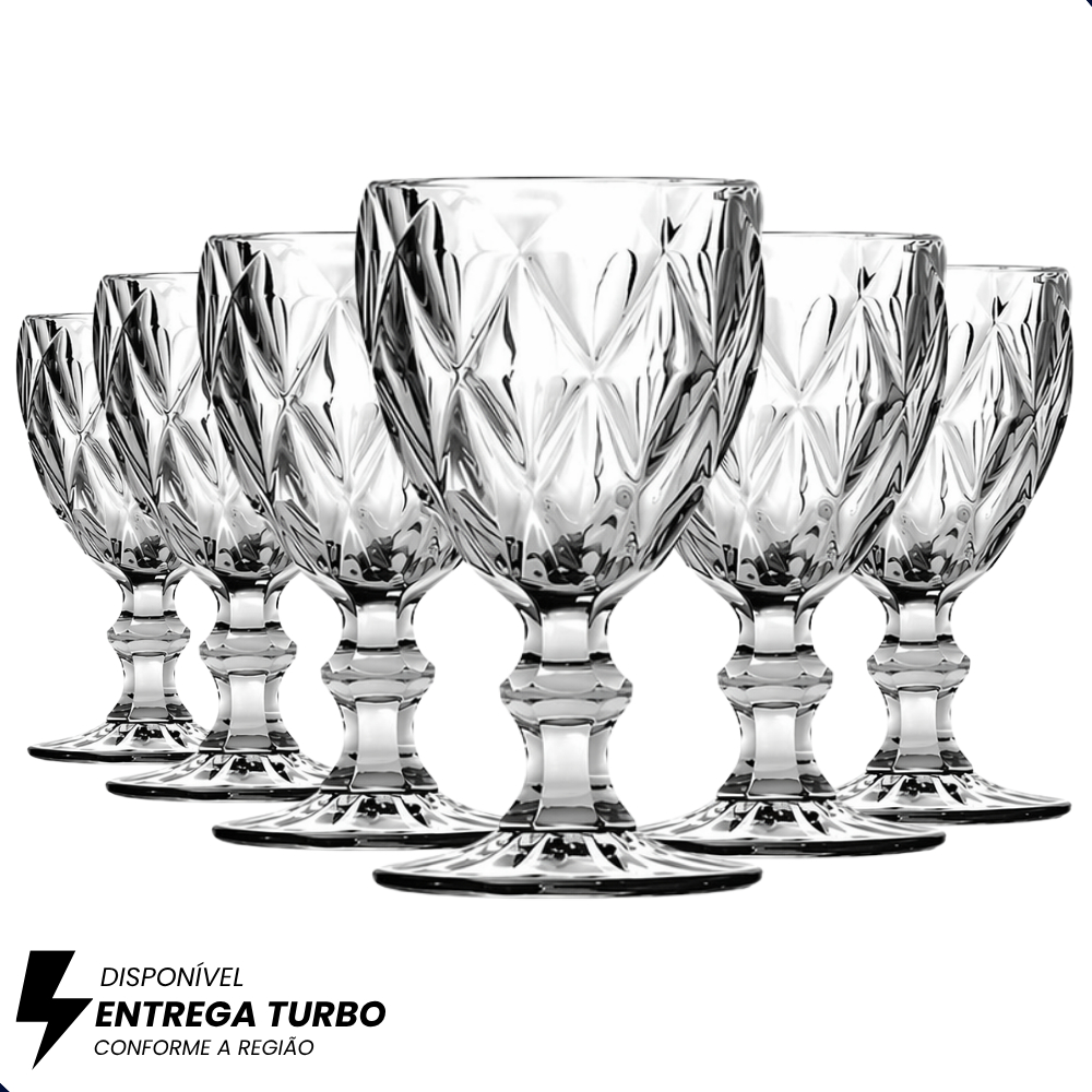 Jogo com 6 Taças de Vidro - Design com Relevo Elegante, Ideal para Vinho, Drinks, Sucos ou Água - Taças Sofisticadas