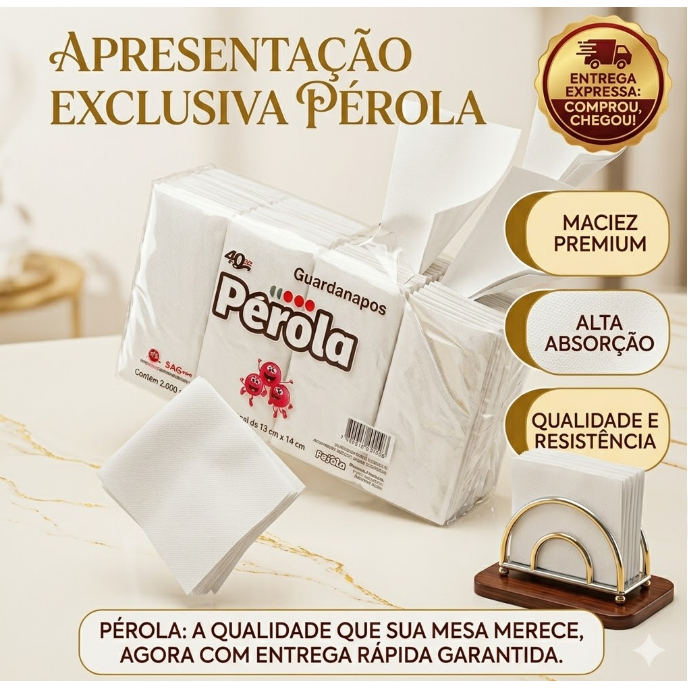 Kit 2000 Guardanapos Papel Tipo Tv 13x14 Perola Seda Balcão Lanchonete Restaurante Padaria