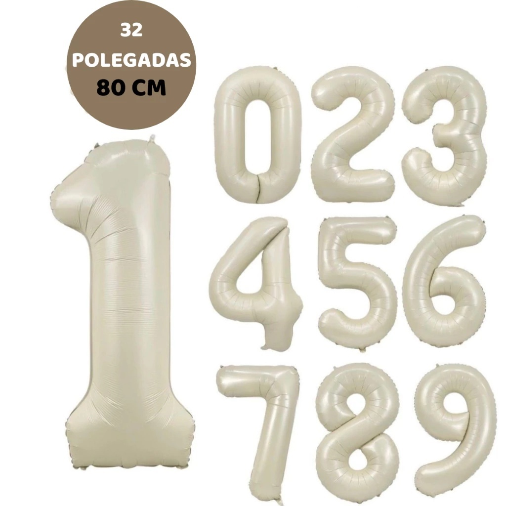 Kit 2 Balão 32Pol Metalizado Número 80CM Balões Grande Bexiga Para Aniversário Festa Off White Creme