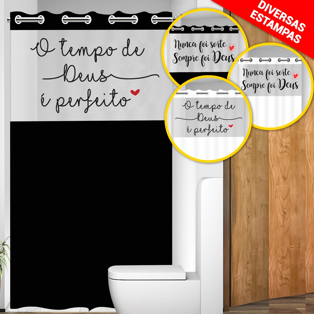 Cortina de Box com Visor Frases Para Banheiro Com Ilhós 100% PVC Anti Mofo Resistente Alta Qualidade