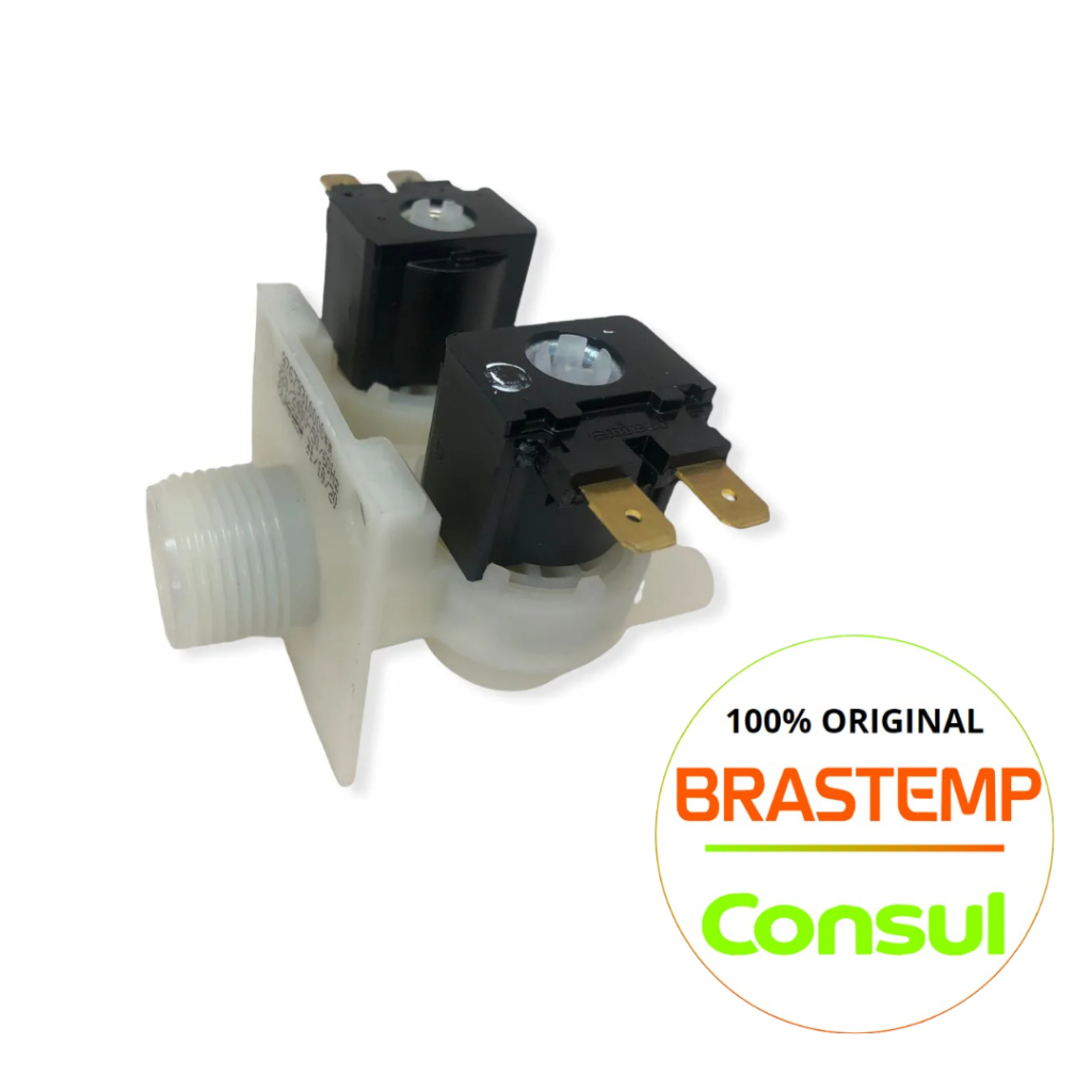 VÁLVULA DUPLA LAVADORA BRASTEMP ORIGINAL (220V) / BWB11AB - BWC06A - BWC10A (DEMAIS MODELOS NA DESCRIÇÃO)