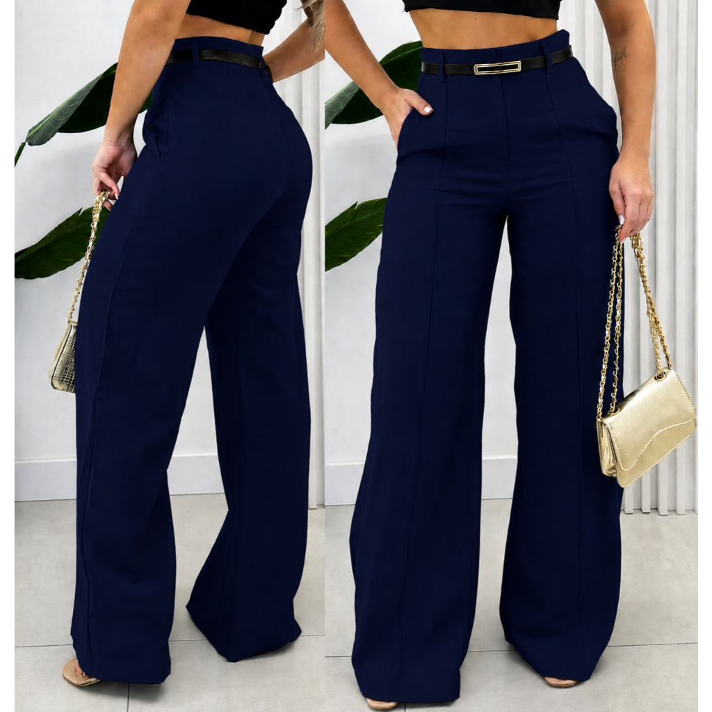 Calça Feminina Pantalona Alfaiataria Social Com Cinto Lançamento Elegancia Envio Imediato PROMOÇÃO