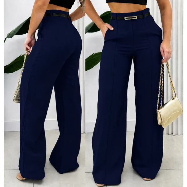Calça Feminina Pantalona Alfaiataria Social Com Cinto Lançamento Elegancia Envio Imediato PROMOÇÃO