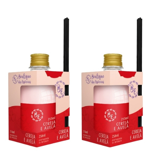 Kit 2 Aromatizador Ambiente 250ml Varetas BE Cereja e Avelã Difusor Casa Perfumada