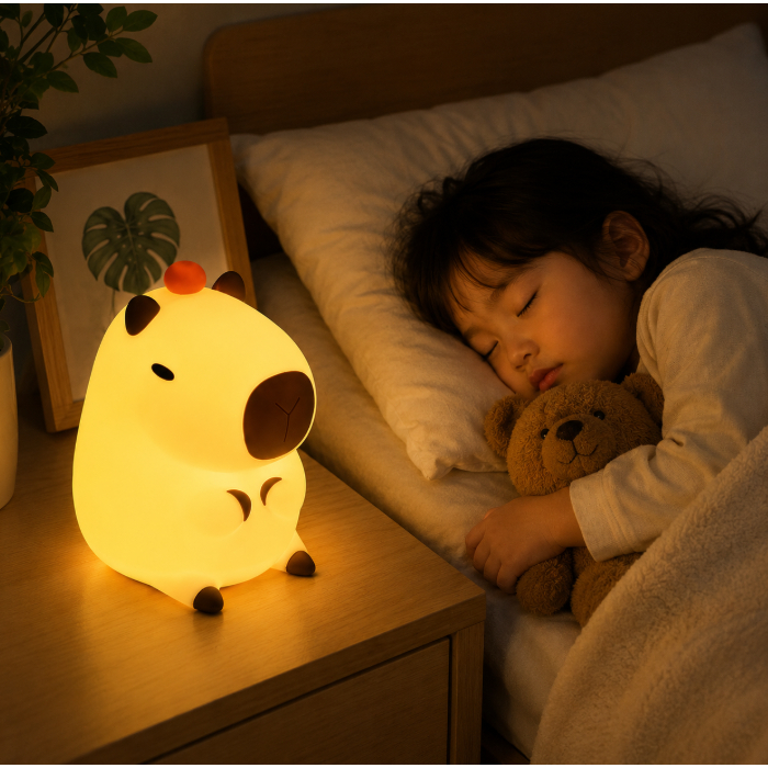 Luminária Infantil LED Capivara Silicone Recarregável RGB Touch USB Quarto Bebê