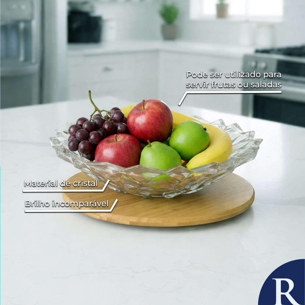 Fruteira e Saladeira Imperiale de Vidro 32cm, Fruteira de Vidro Mesa Cozinha - Ruvolo