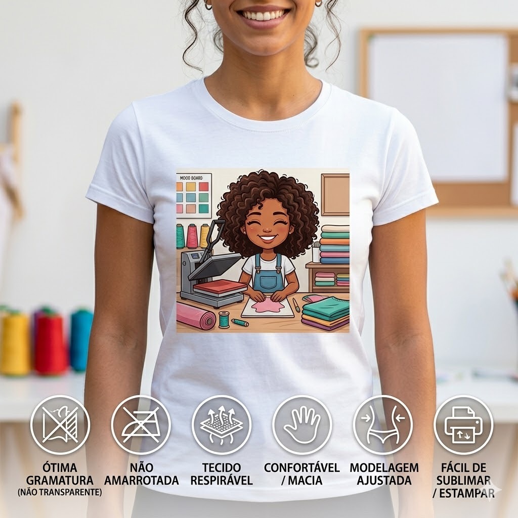 Camiseta Baby Look Branca Sublimação Poliéster Premium Lisa Feminina Toque Macio Atacado Trabalho — imagem 2 de 2