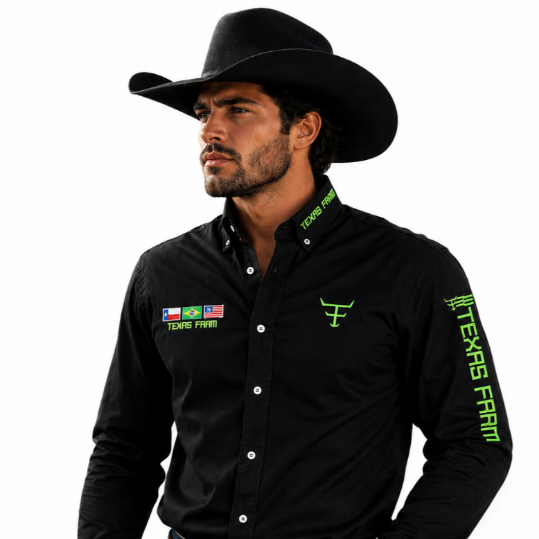 Camisa Manga Longa Country Masculina 100% algodão  Texas Farm Rodeio