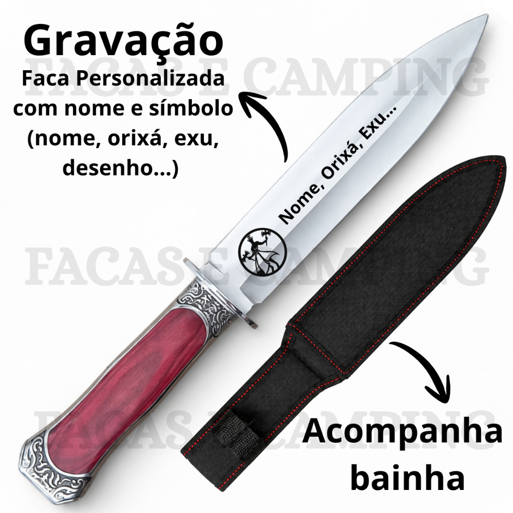 Adaga Aço Inox Personalizada Exu Ritualística Figuras e Nome com Bainha