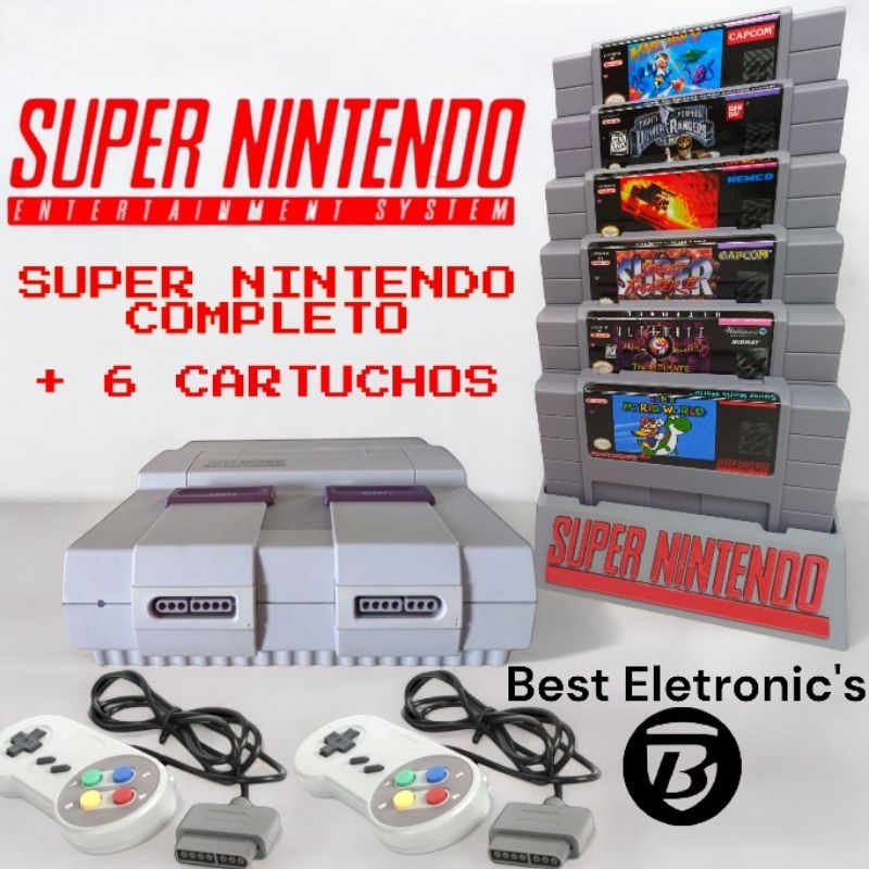 Super Nintendo (SNES) + 2 Controles + Kit com 6 Jogos Incríveis a escolha